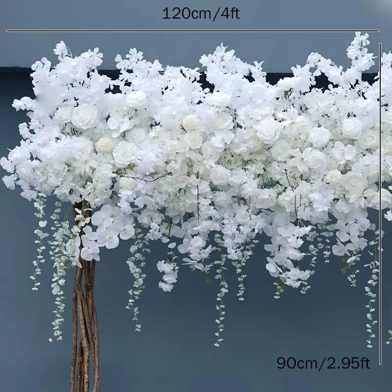Angela Flower A7568 Luxury White Rose Cherry Blossom Hanging Wisteria Flower Row Wedding Backdrop Floral Arrangement Decor Banquet Party Props