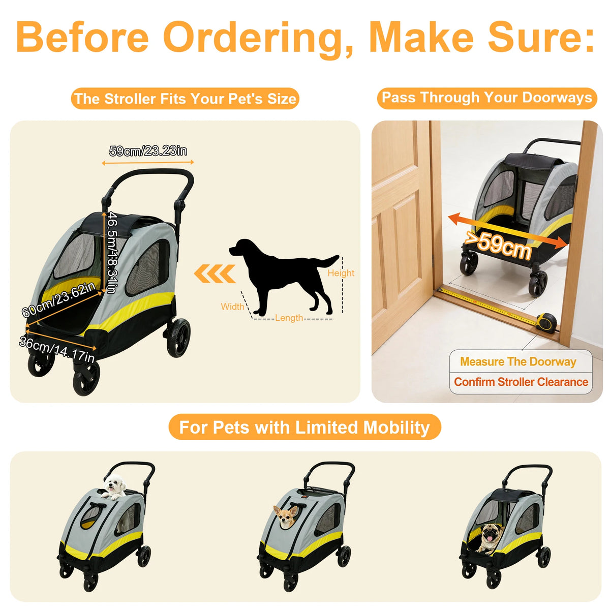 Foldable Four Wheel Dog Stroller With Shock Absorbing Pet Travel