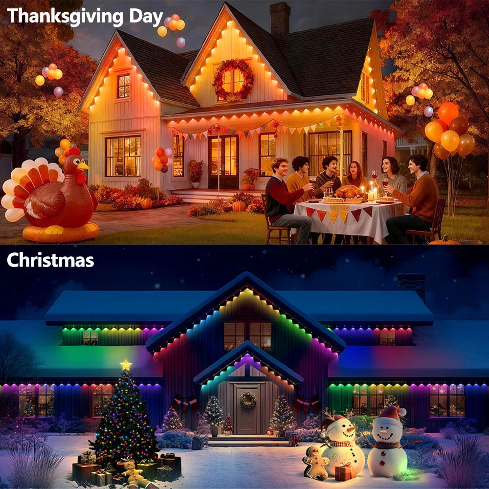 45M/60M/90M RGBIC Eaves Lights,LED Permanent Outdoor Lights with APP Remote Control  IP67 Waterproof String Lights for Christmas