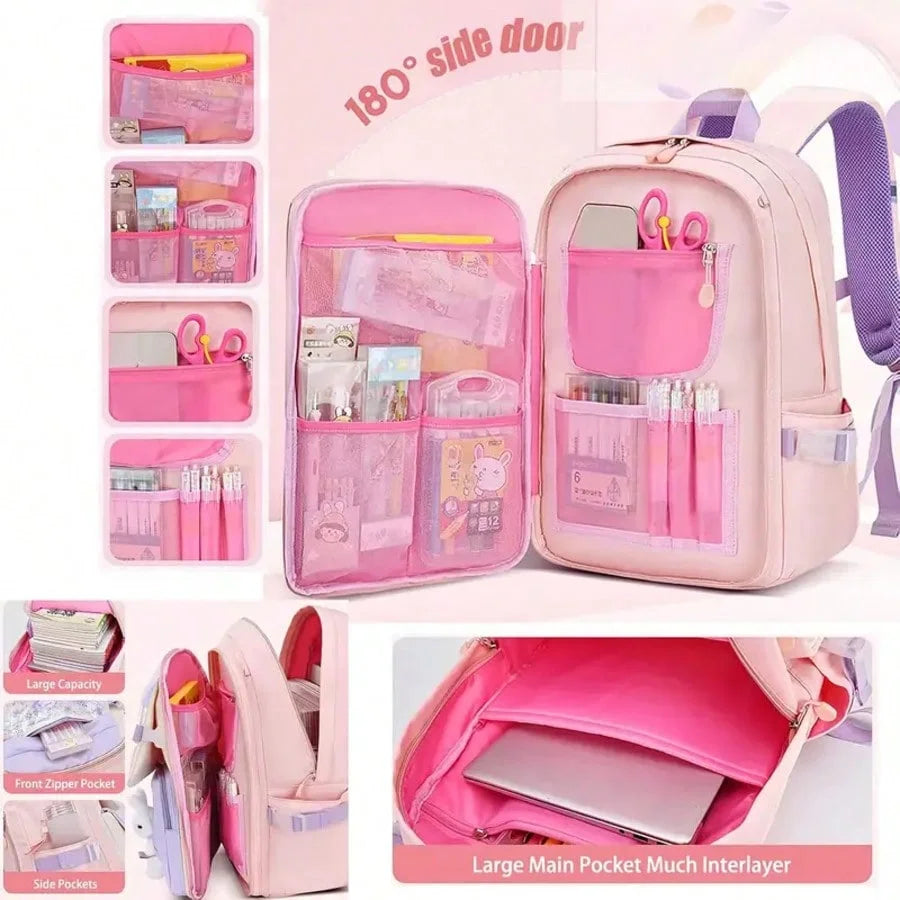 Lightweight Polyester Schoolbag With Multiple Pockets And Reflective Strips