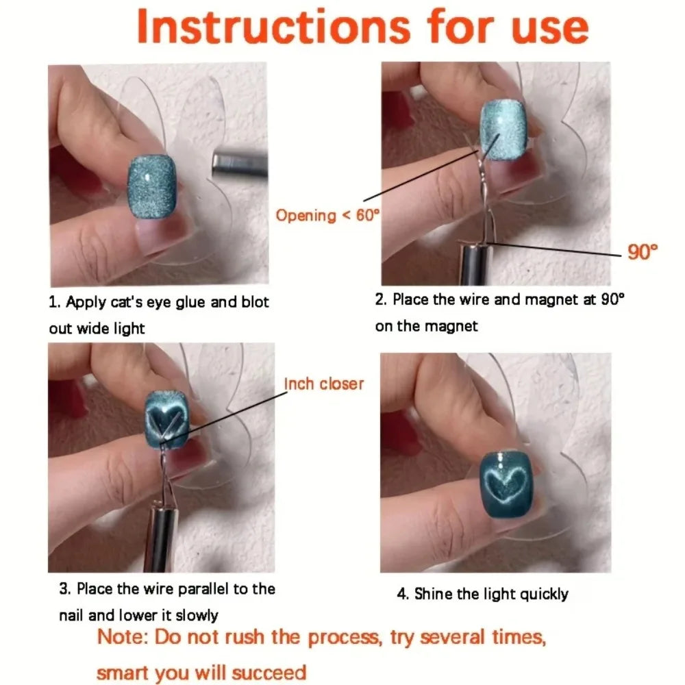 Misscheering Cat Eye Nail Magnet Set For Heart And Ingot Shapes