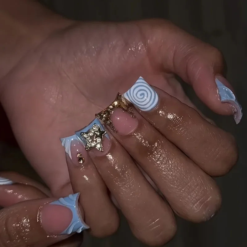 Resin Duckbill Press On False Nails With Rhinestone Accent