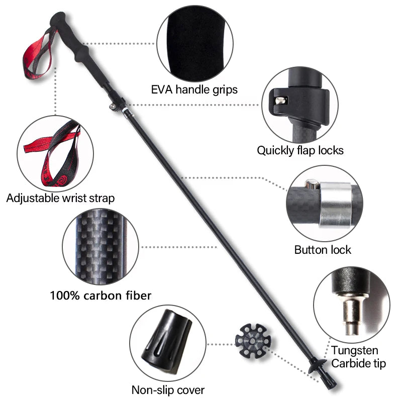 Okhealing Carbon Fiber Telescopic Trekking Poles For Hiking