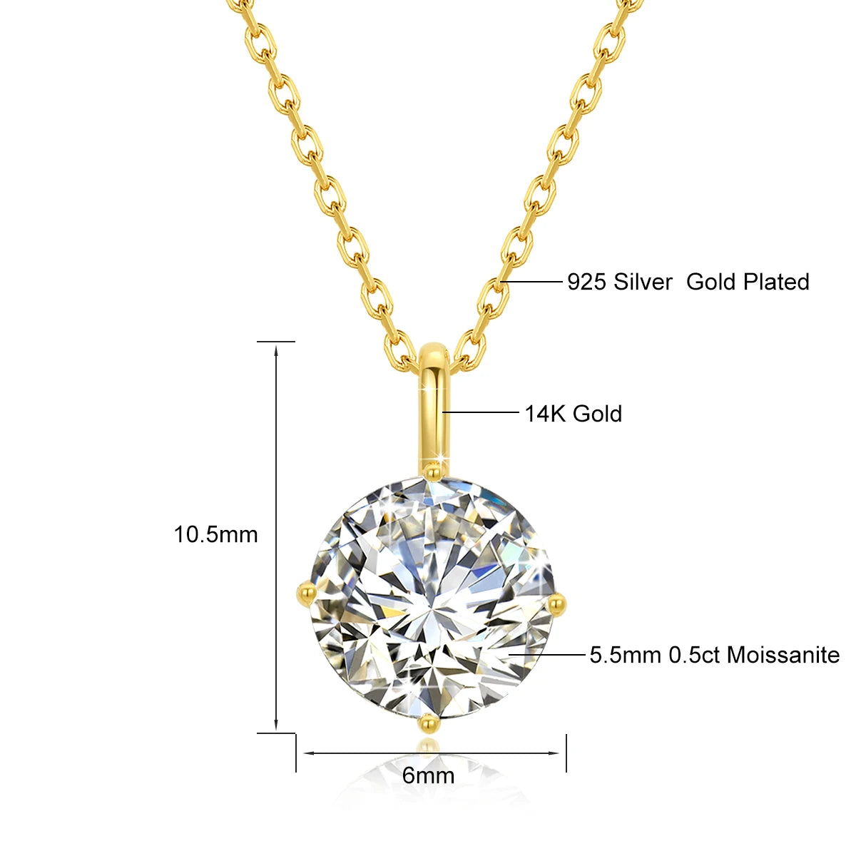 Silver Chakra 14k Gold Moissanite Pendant Necklace For Women