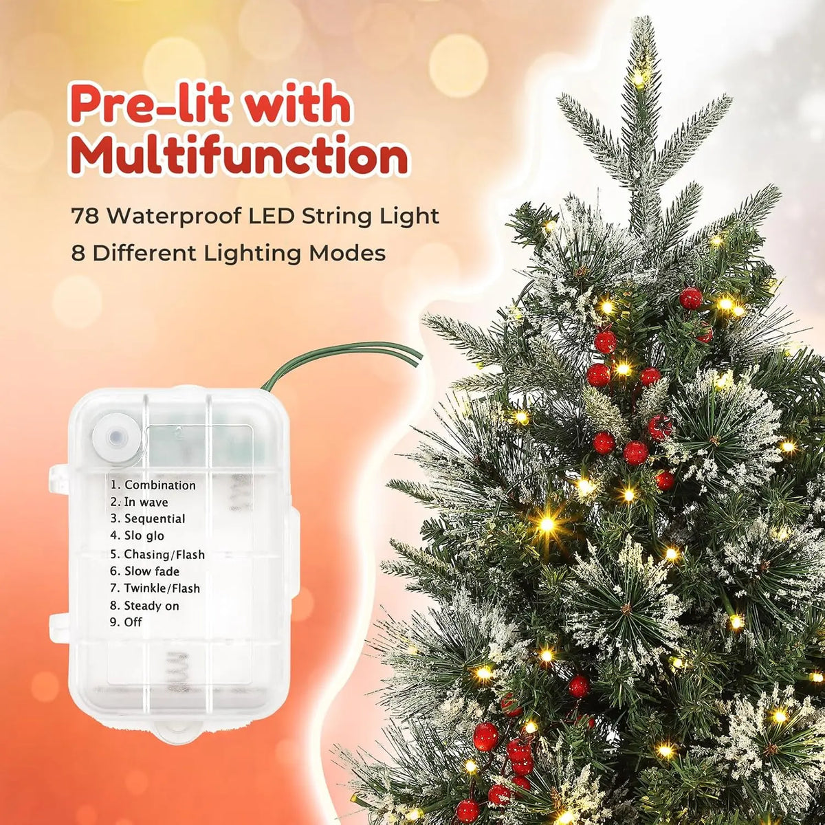HiMISS Artificial Christmas Tree With 78 Lights And Sleigh Base