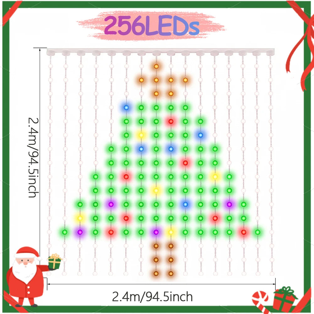 Christmas Halloween RGBIC Curtain Lights APP Control DIY Text,Smart 400 LED String Light Indoor Outdoor Decor IP65 Waterproof
