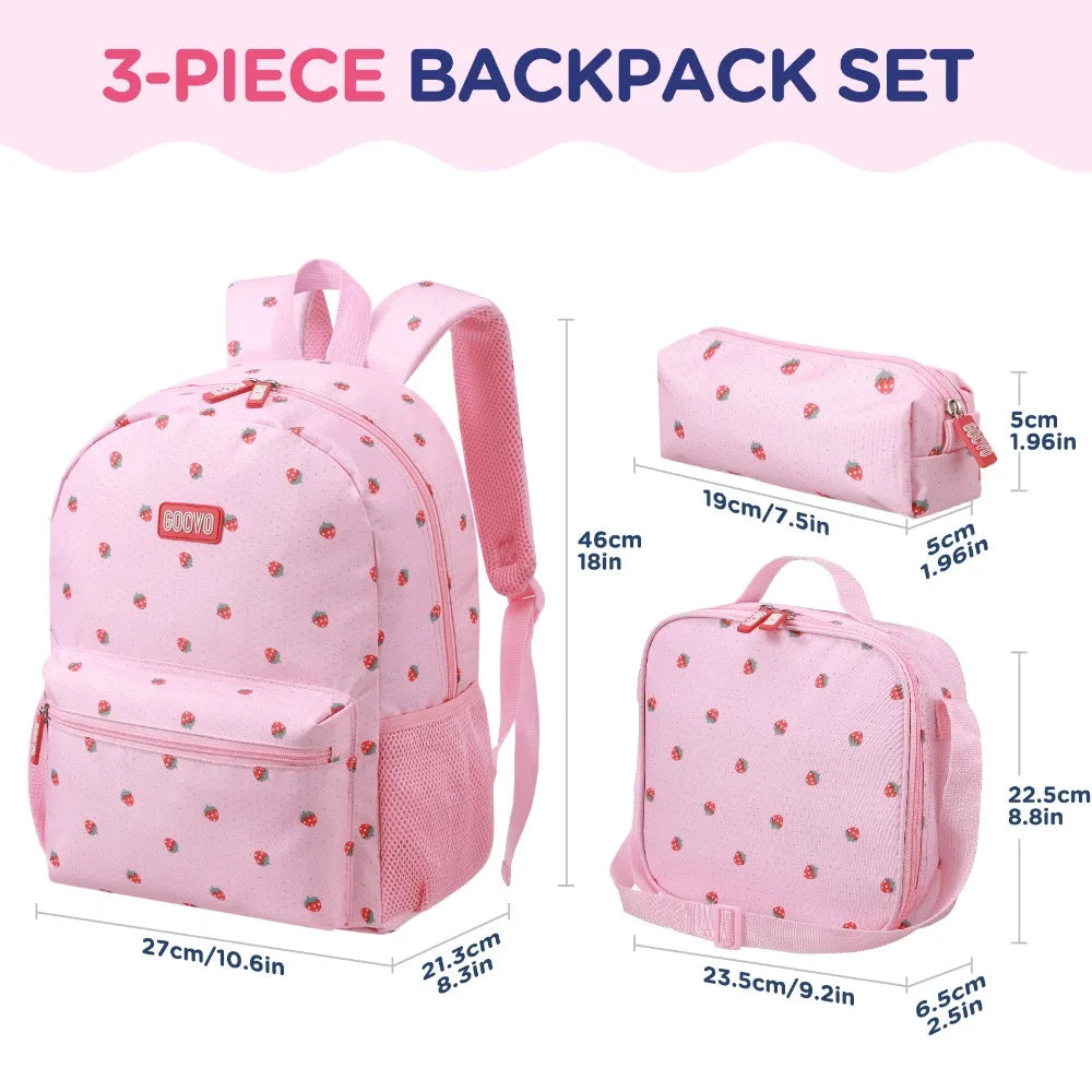 Girls Nylon 3 Pc Backpack Lunch Box Pencil Case School