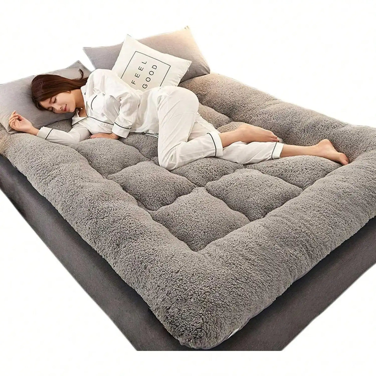 Japanese Futon Mattress, Extra Thick Fluffy Floor Futon Mattress, Super Soft Shaggy Roll Up Sleeping Pads, Portable Sleeping Mat, Sofa Mattress, Guest Bed