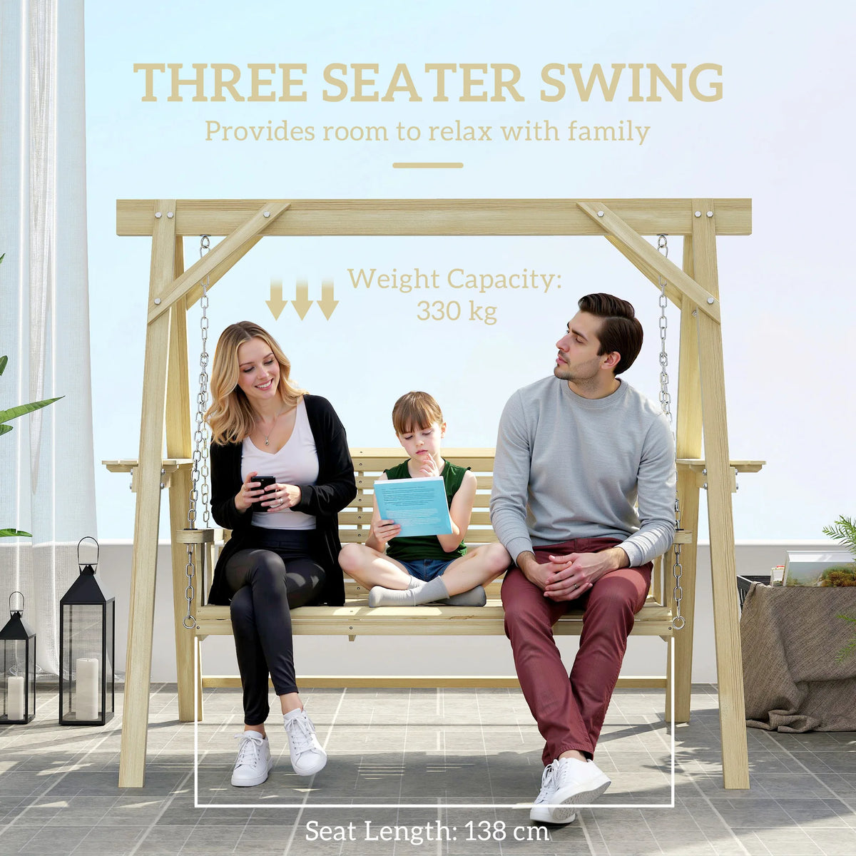 Outsunny Three Seat Porch Swing With Stand And Side Tables