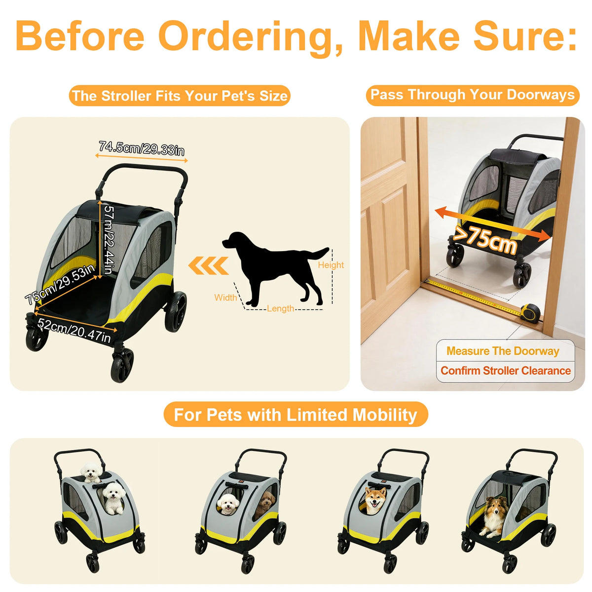 Foldable Four Wheel Dog Stroller With Shock Absorbing Pet Travel