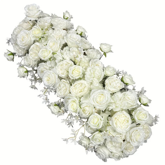 Rose And Hydrangea Artificial Flower Arrangement - Long Strip for Wedding, Engagement, Home Decor, Outdoor Garden Display, No Container Included, Bouquet Accessories