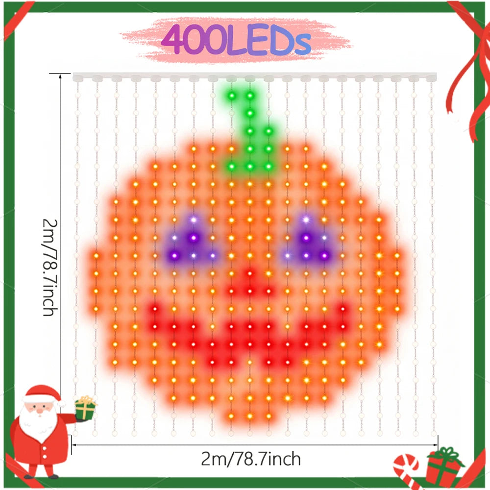 Christmas Halloween RGBIC Curtain Lights APP Control DIY Text,Smart 400 LED String Light Indoor Outdoor Decor IP65 Waterproof