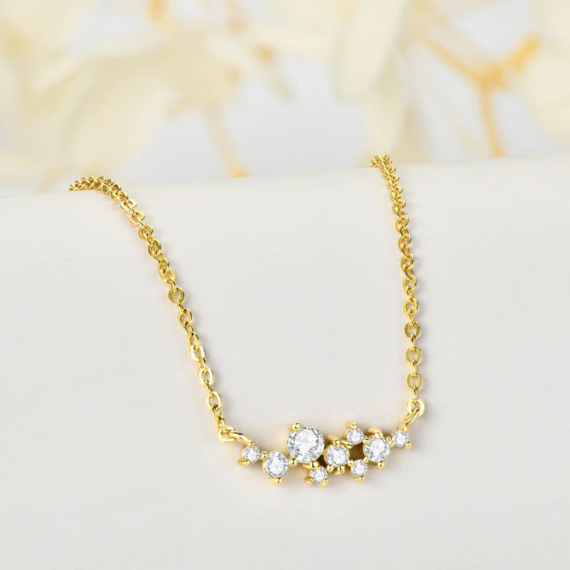 Lnngy Sterling Silver Cluster Pendant Necklace Moissanite Ring Set