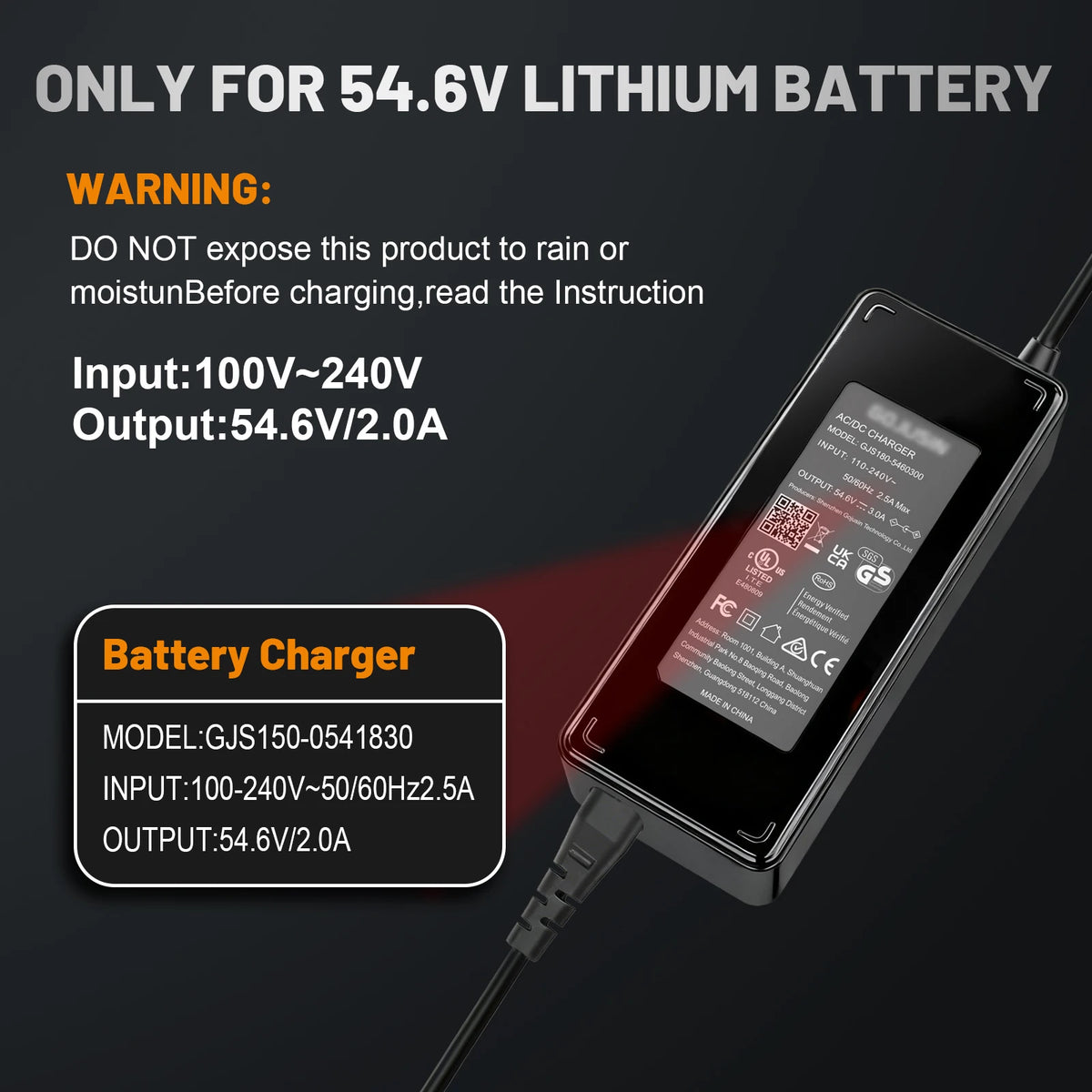 48V Lithium Battery Electric Scooter Fast Charger Power Adapter