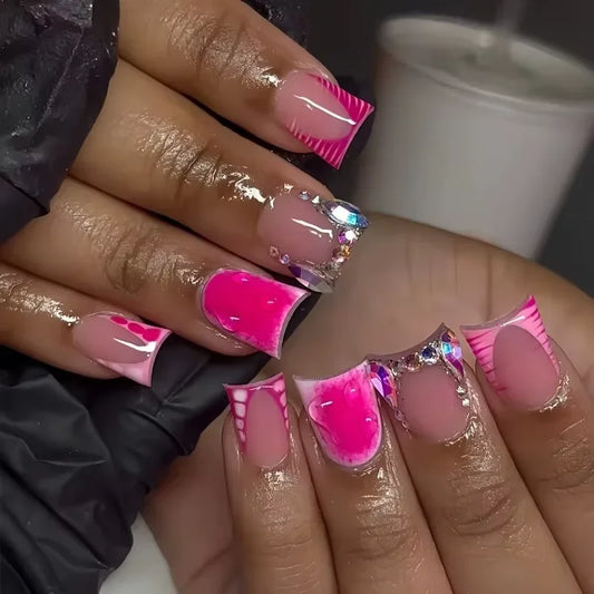 Resin Duckbill Press On False Nails With Rhinestone Accent