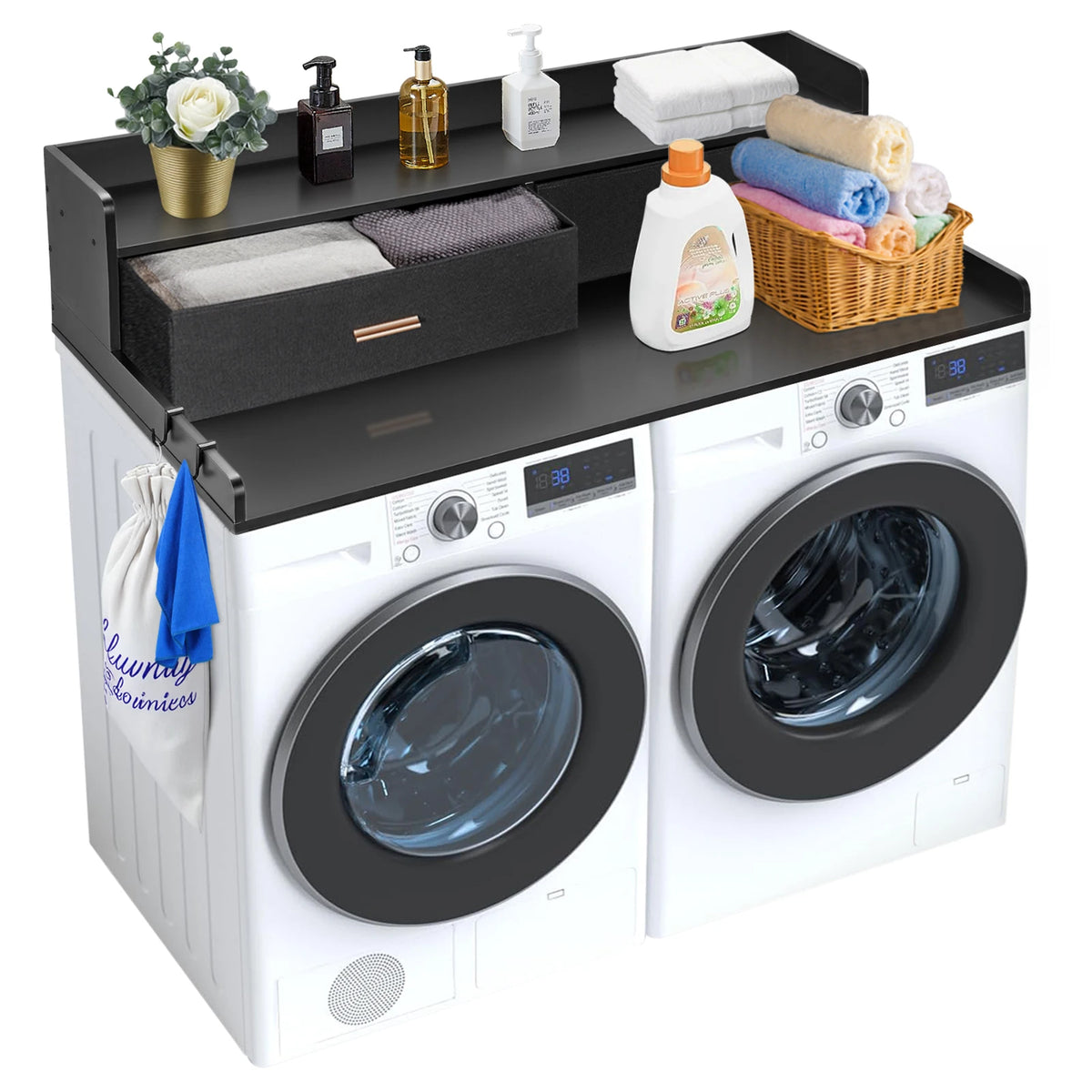 SucceBuy Washer Dryer Countertop With Drawer Shelf For Laundry Storage