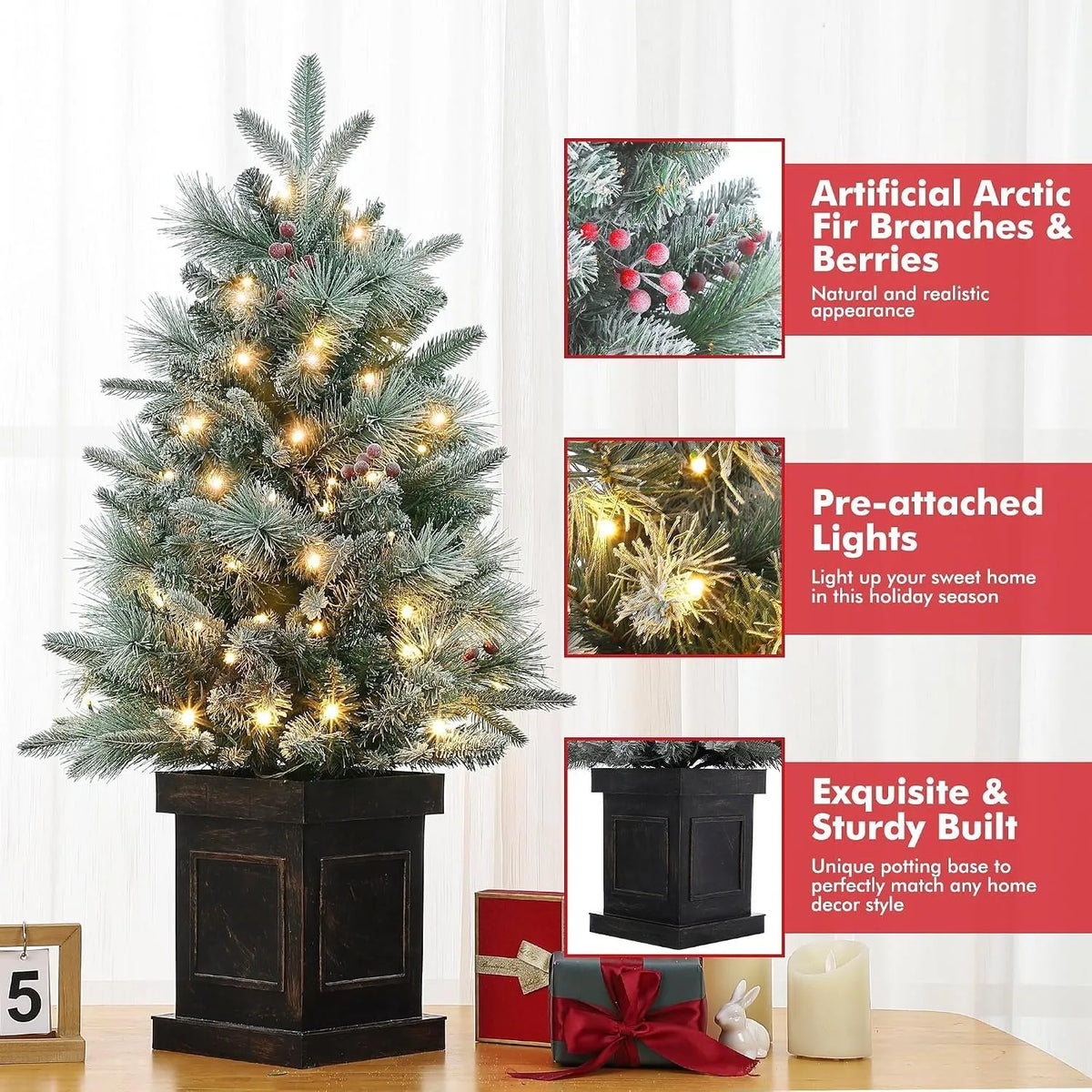 Pre Lit Artificial Christmas Tree With LED Lights And Timer