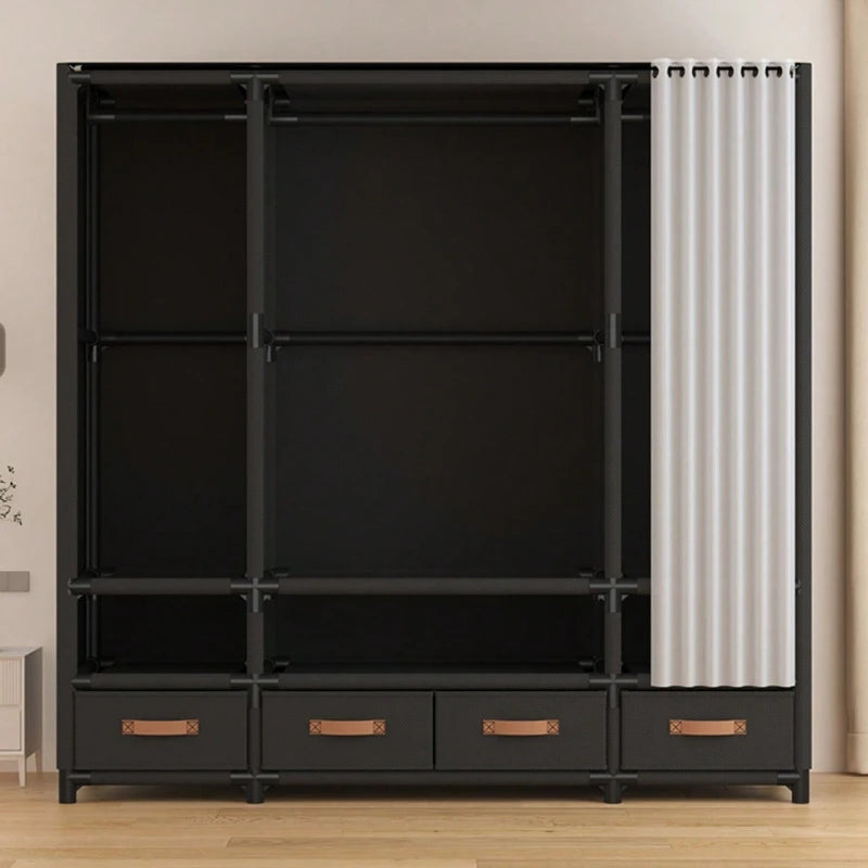 57"in Portable Wardrobe Closet with 4 Drawers, 3 Hanging Rods & 6 Shelves, Large Capacity Freestanding Clothes Storage Organizer for Hanging & Folding, White