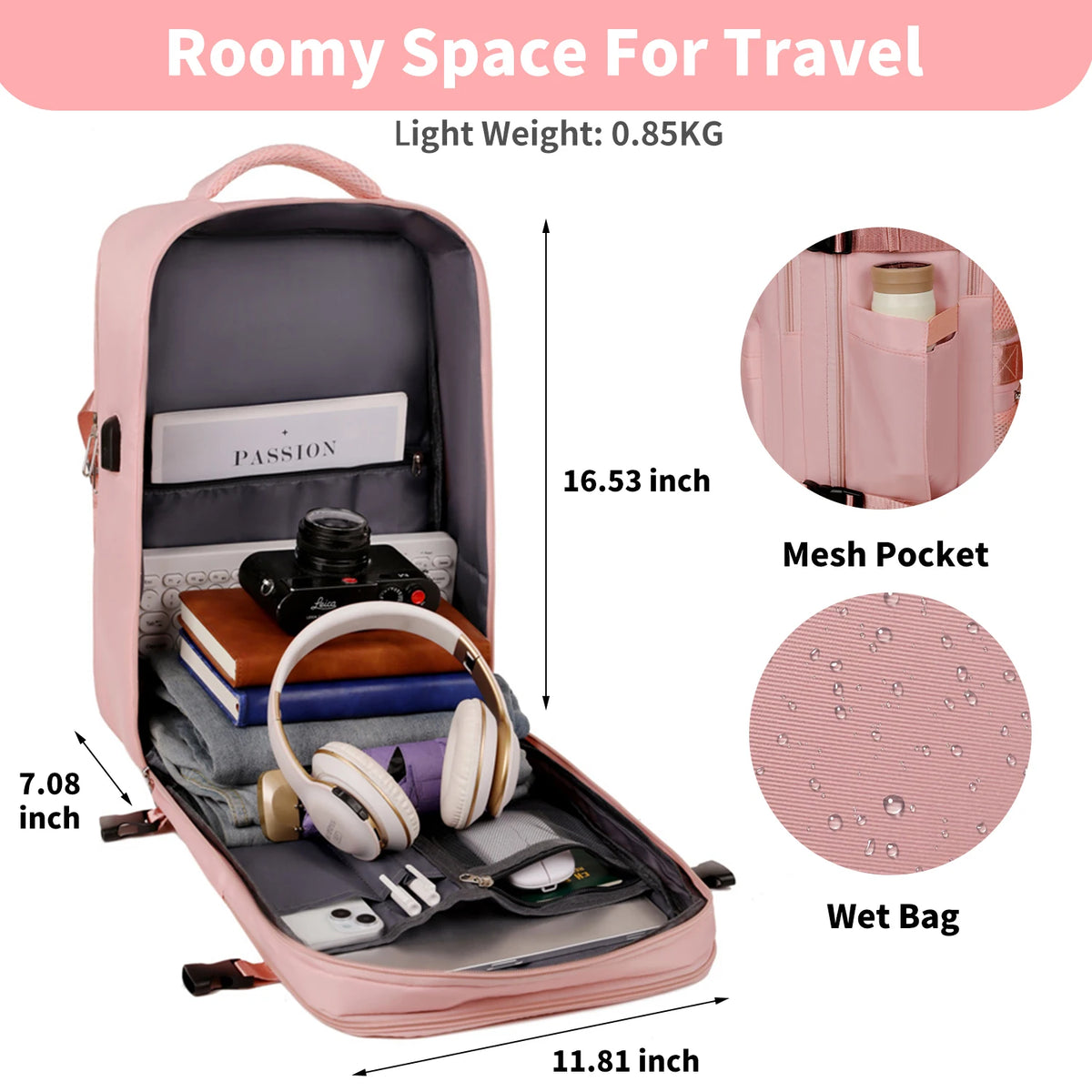 Large Capacity Travel Backpack With Laptop Compartment And Usb Port