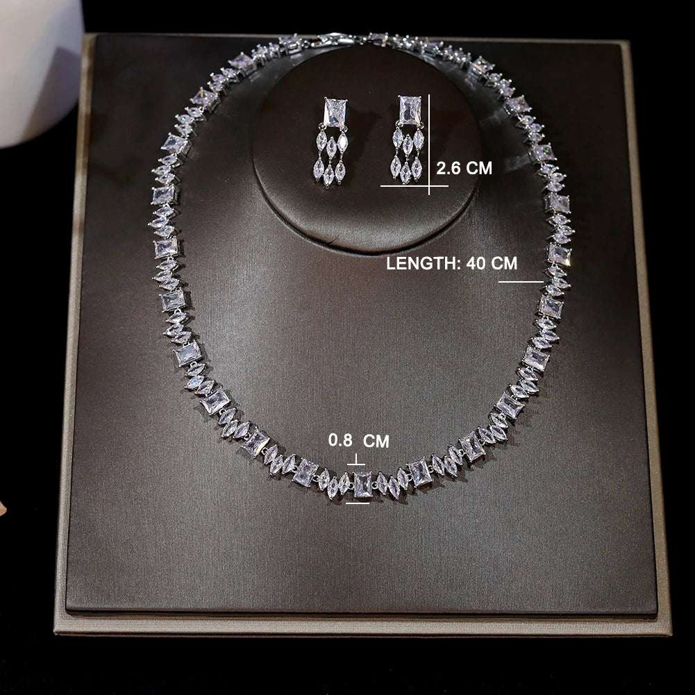 ASNORA Classic Square Zircon Wedding Necklace And Earrings Bridal Set