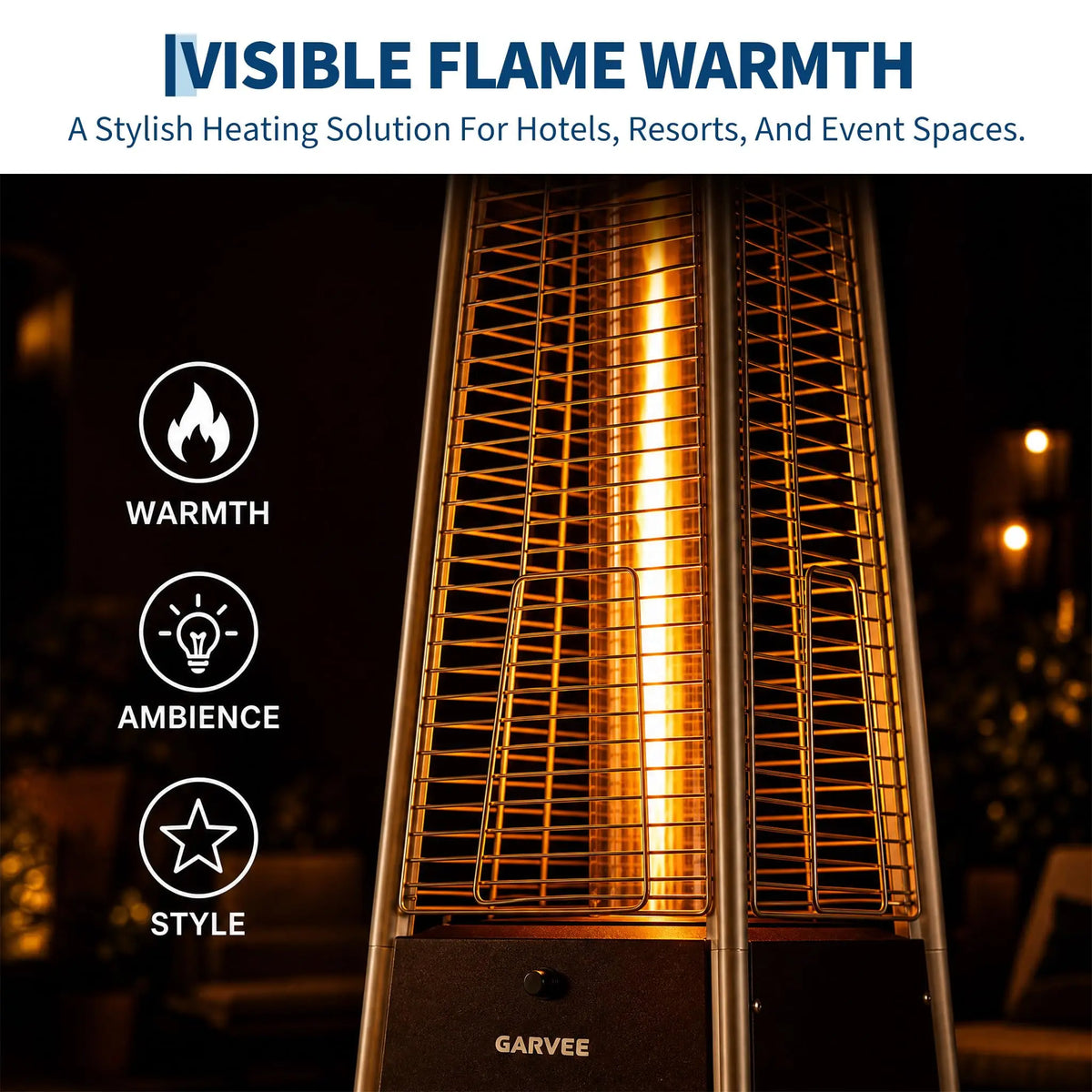 HiMISS Outdoor Propane Patio Heater Featuring Visible Flame and Wheels