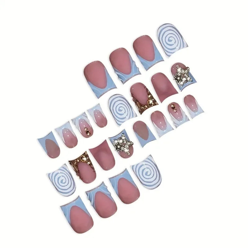 Elegant Y2k Press On False Nails With Star Rhinestone Design