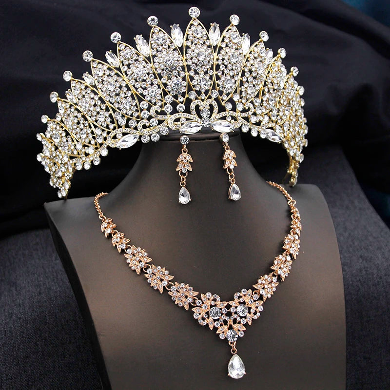 Cenmon Bridal Tiara Crown Necklace Earrings Jewelry Set For Women