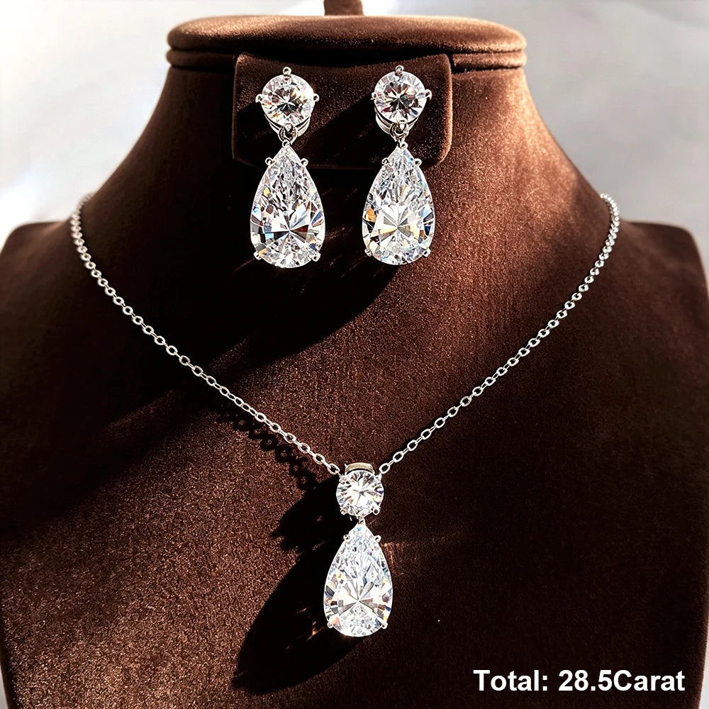 BXINY 925 Silver Moissanite Necklace And Earrings Jewelry Set
