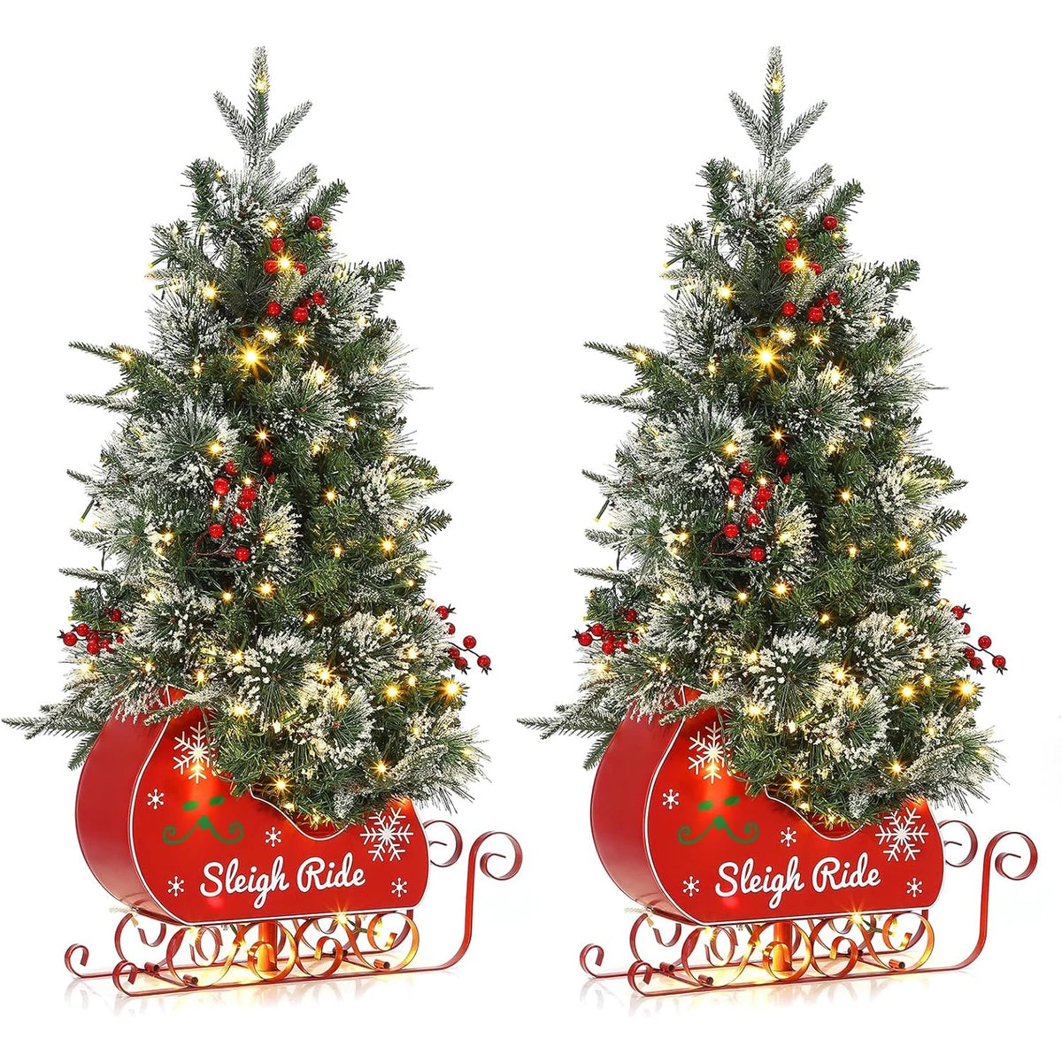 HiMISS Artificial Christmas Tree With 78 Lights And Sleigh Base