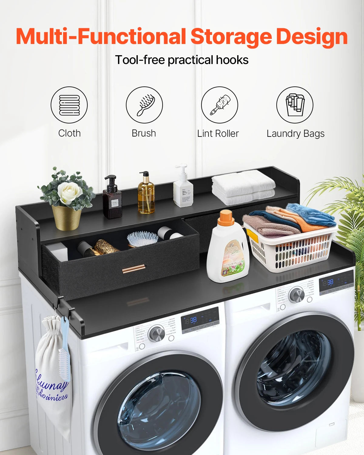 SucceBuy Washer Dryer Countertop With Drawer Shelf For Laundry Storage