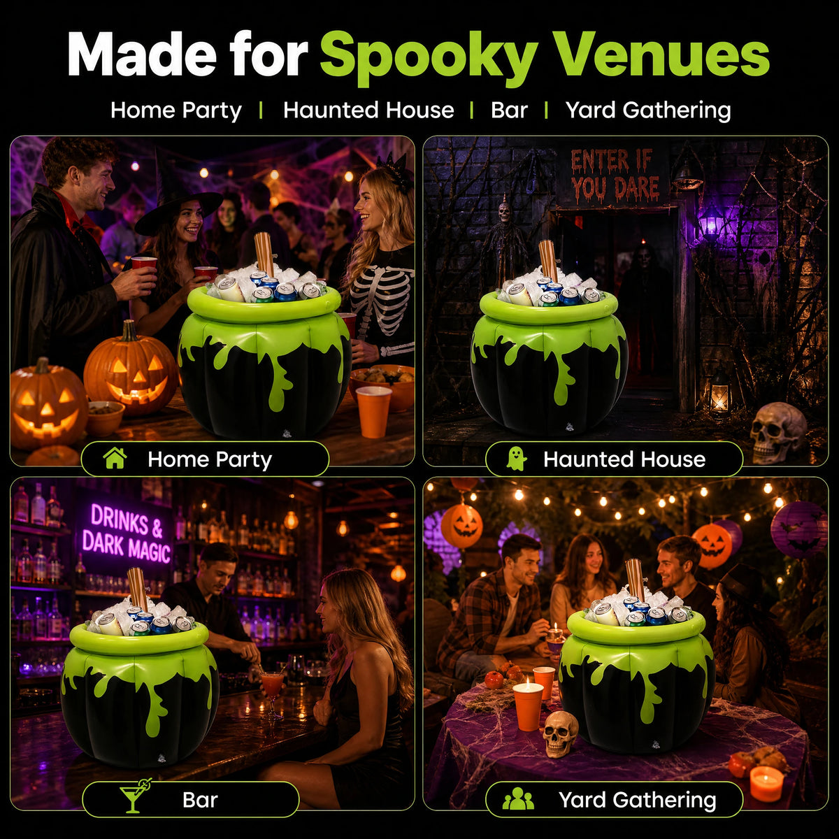 Halloween Inflatable Witch Cauldron Ice Bucket, PVC Large‑Capacity Drink Cooler, Foldable Beverage Tub for Halloween Party Bar Haunted House Decor Supplies