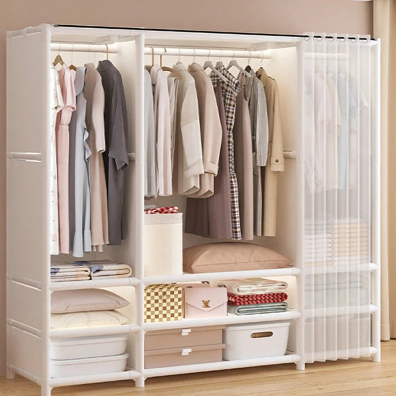 57"in Portable Wardrobe Closet with 4 Drawers, 3 Hanging Rods & 6 Shelves, Large Capacity Freestanding Clothes Storage Organizer for Hanging & Folding, White