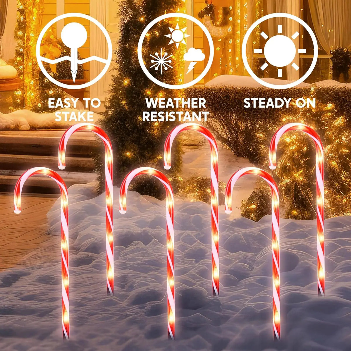 JOYFY 16" Christmas Candy Cane Pathway Markers Lights Set of 12 with Warm White for Xmas Indoor and Outdoor Decorations