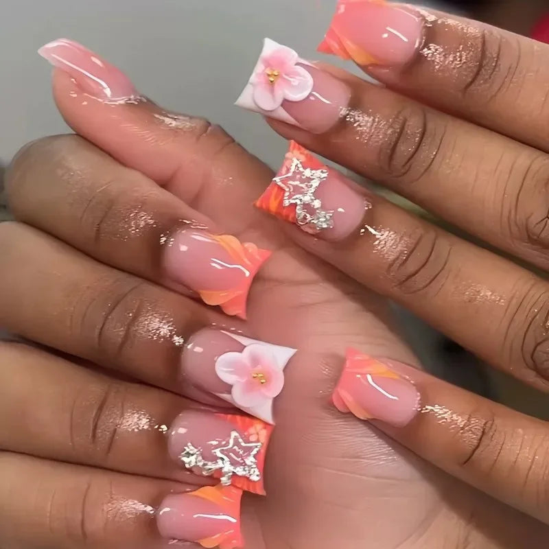Elegant Y2k Press On False Nails With Star Rhinestone Design