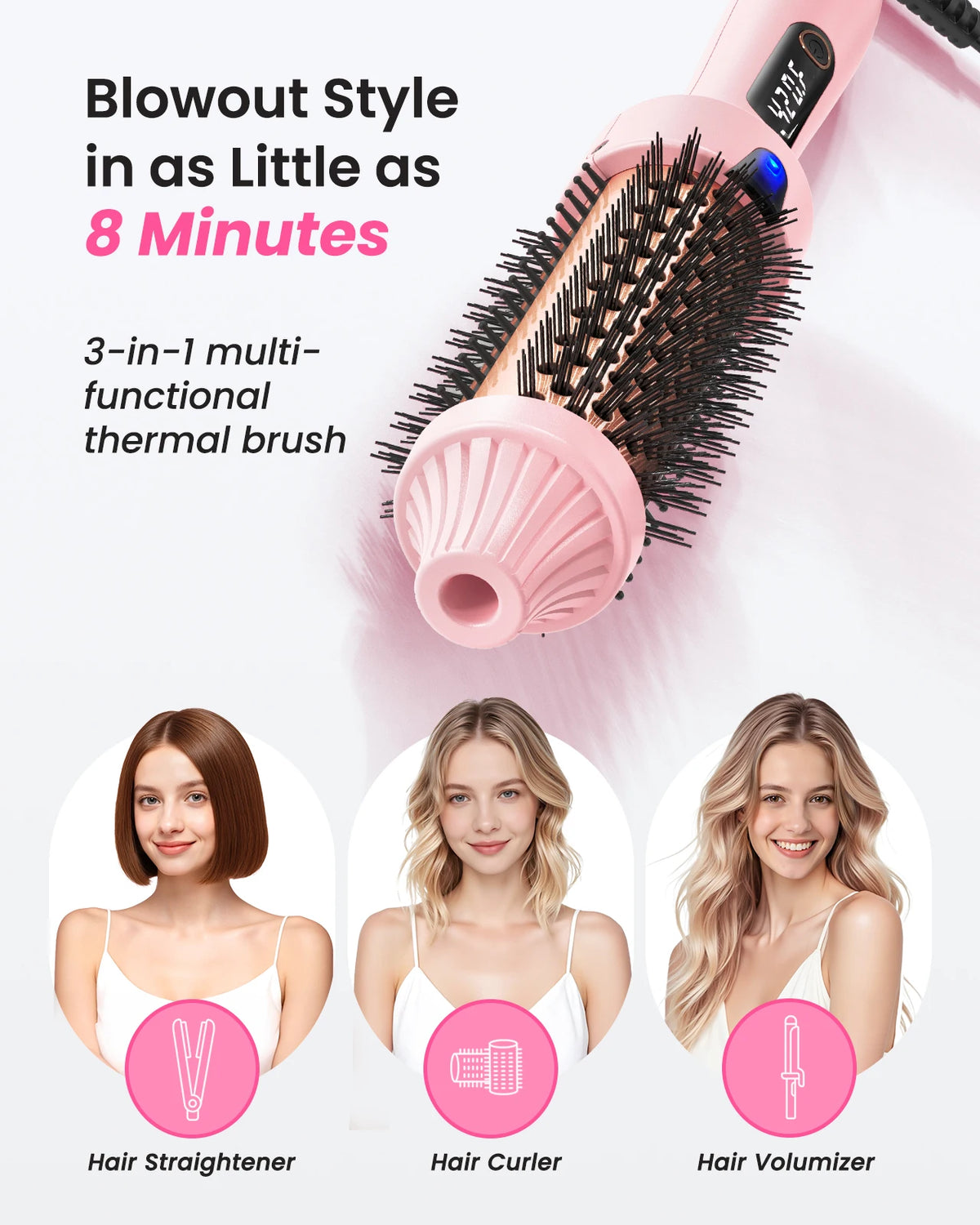 Bopal Heated Curling Iron Brush Anti Scald Hair Volumizing Styler