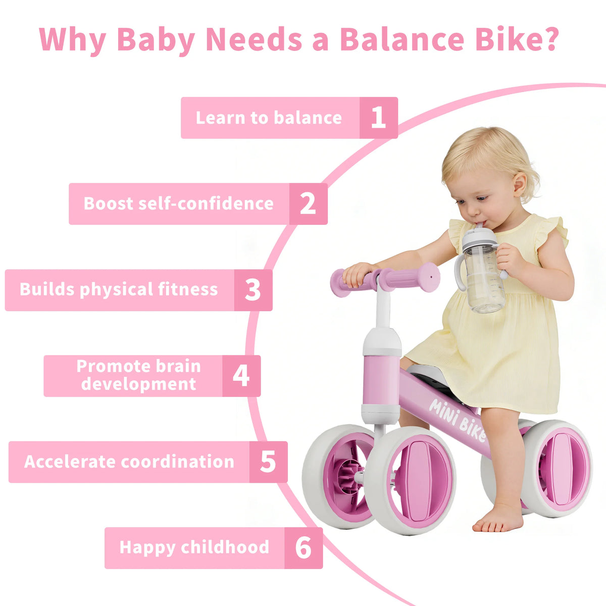 Commugo Toddler Balance Bike Four Wheel Safe Indoor Toy