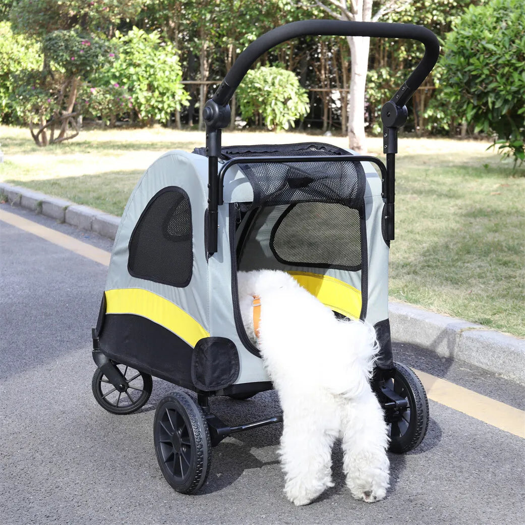 Foldable Four Wheel Dog Stroller With Shock Absorbing Pet Travel