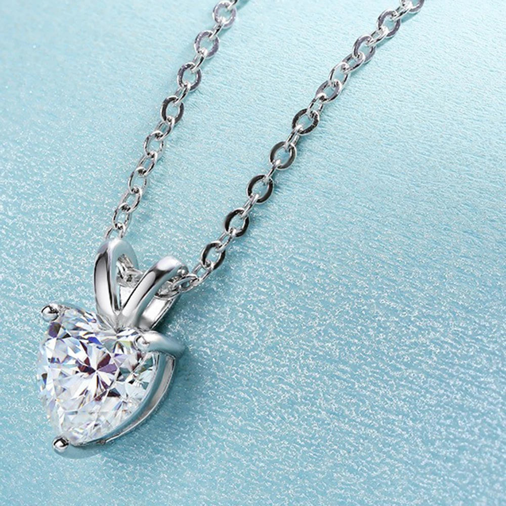 CBTB Sterling Silver Heart Shaped Moissanite Pendant Necklace For Women