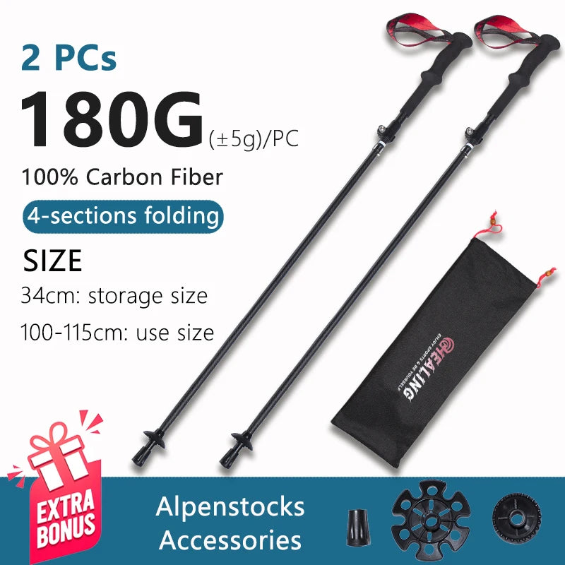 Okhealing Carbon Fiber Telescopic Trekking Poles For Hiking