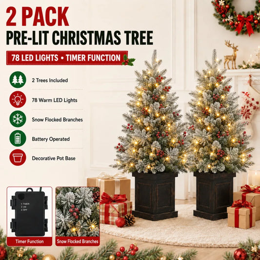 Pre Lit Artificial Christmas Tree With LED Lights And Timer