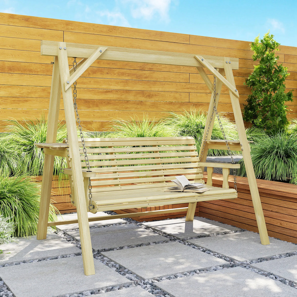 Outsunny Three Seat Porch Swing With Stand And Side Tables
