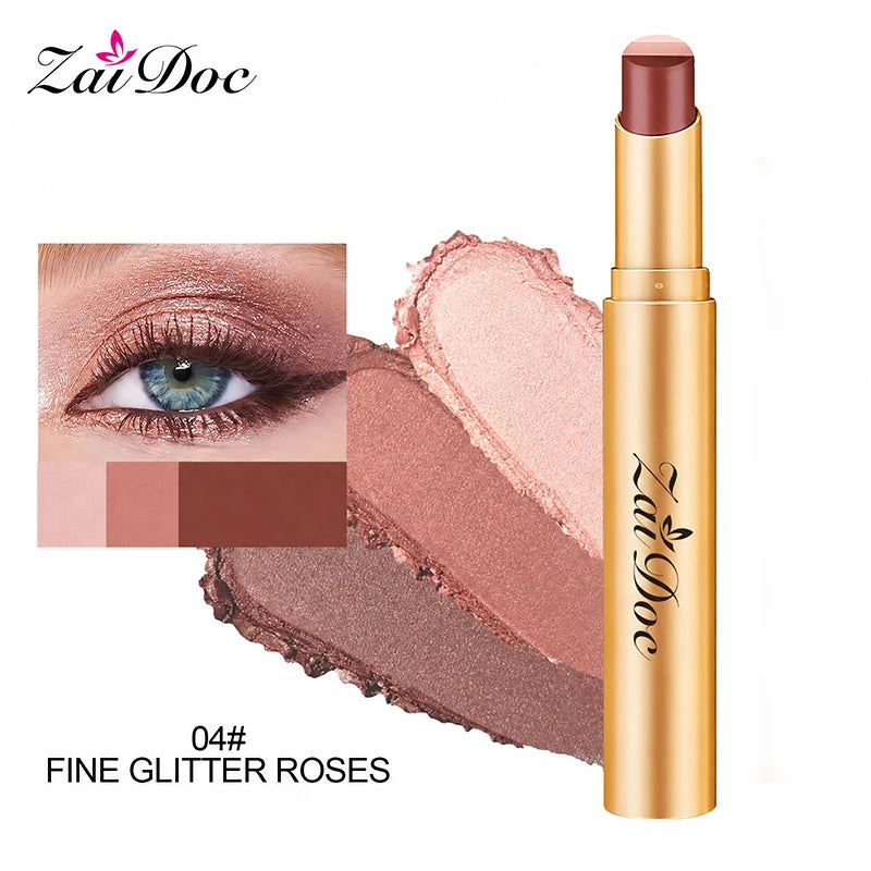 ZaiDoc 3 Color-in-1 Eyeshadow Stick Glitter Shimmer Natural Creamy Long Lasting Makeup 3.5g Each