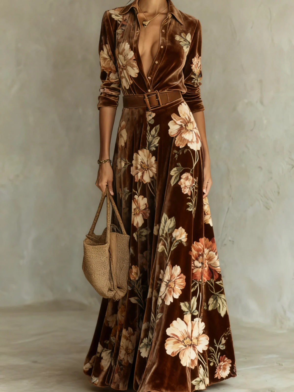 Women Floral Print Long Sleeve Maxi Dress Formal Occasion Gown