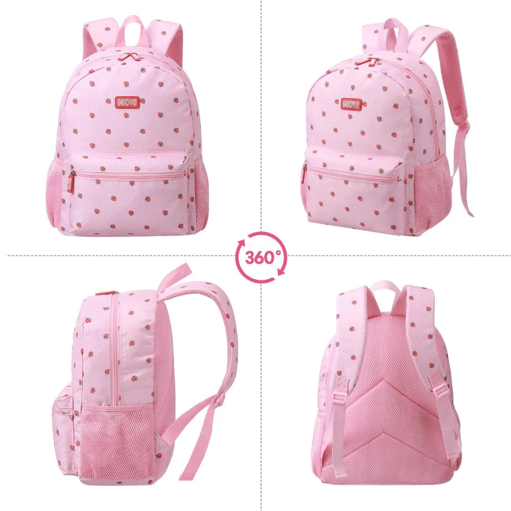 Girls Nylon 3 Pc Backpack Lunch Box Pencil Case School