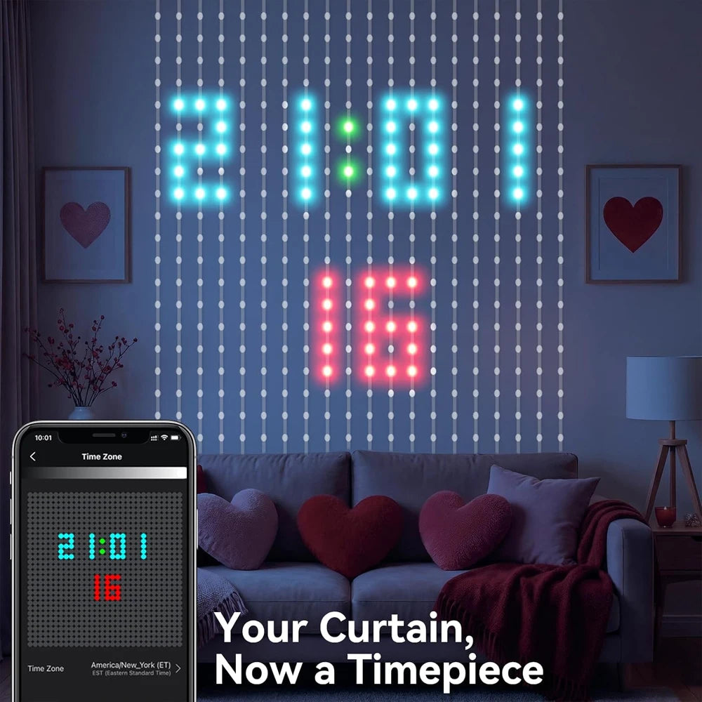 Christmas Halloween RGBIC Curtain Lights APP Control DIY Text,Smart 400 LED String Light Indoor Outdoor Decor IP65 Waterproof