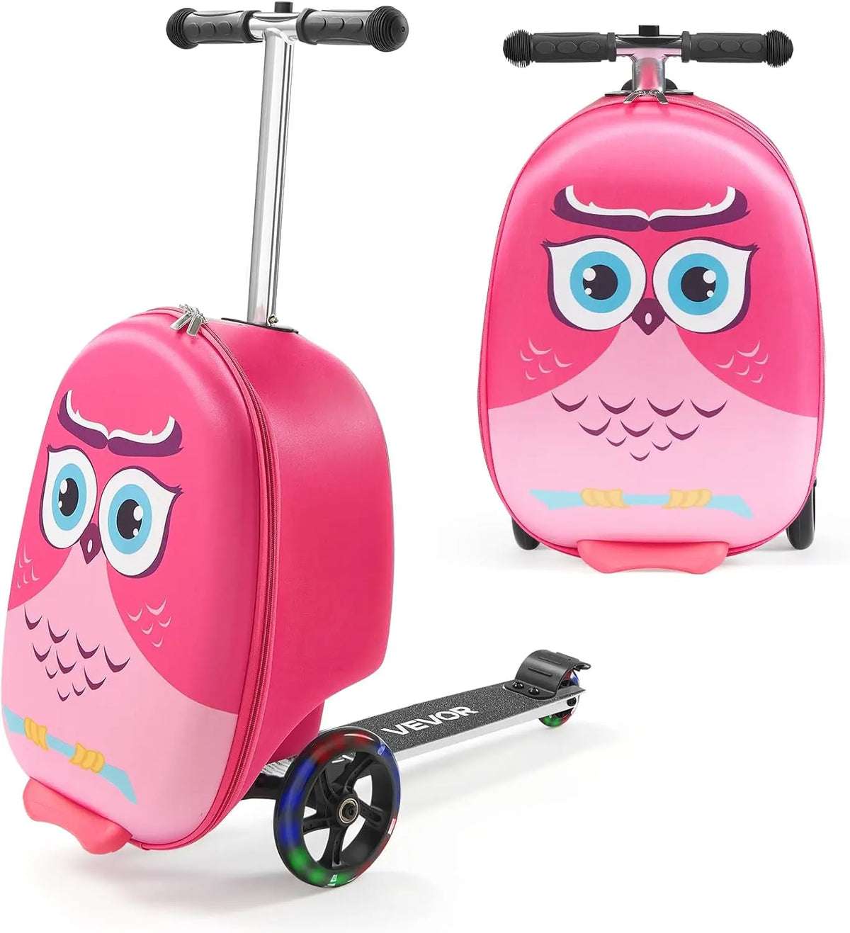 20L 20 Inch Purple Kids Ride-on Luggage Scooter Suitcase Flash PU Wheels Adjustable Handle TPR Grip Foldable for 5+ Kids Travel