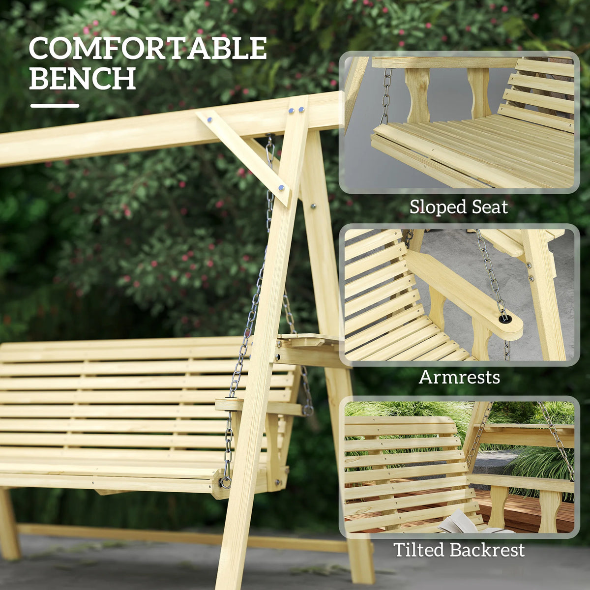 Outsunny Three Seat Porch Swing With Stand And Side Tables