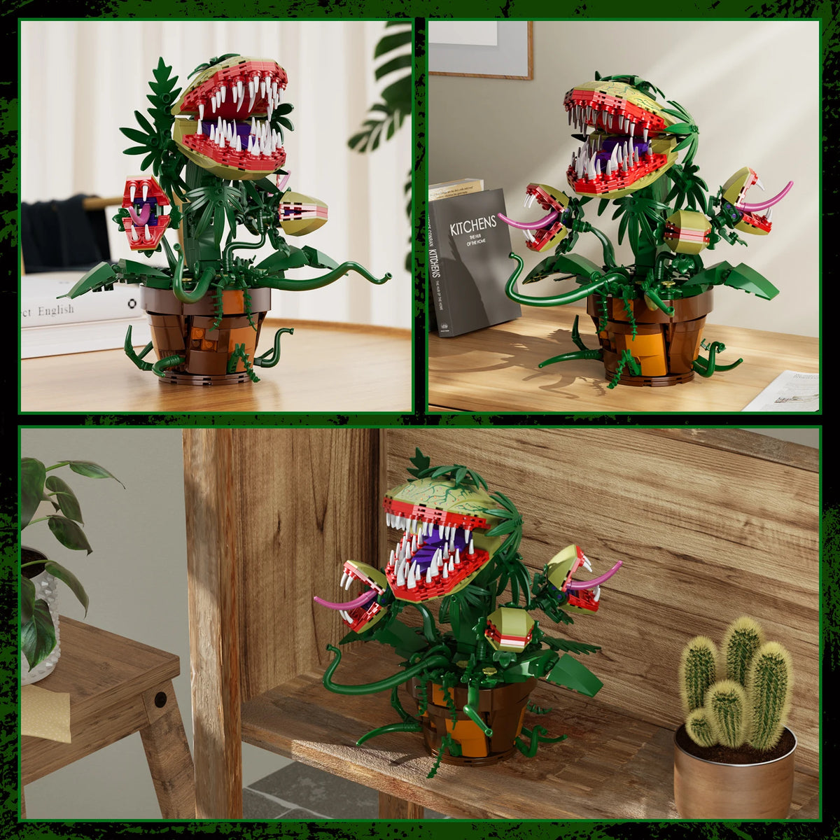 Piranha Plant Audrey II 2 Building Blocks Set Horrors Flower Shop Decoration Halloween Christmas Gift for Tv Film Fans(629PCS)