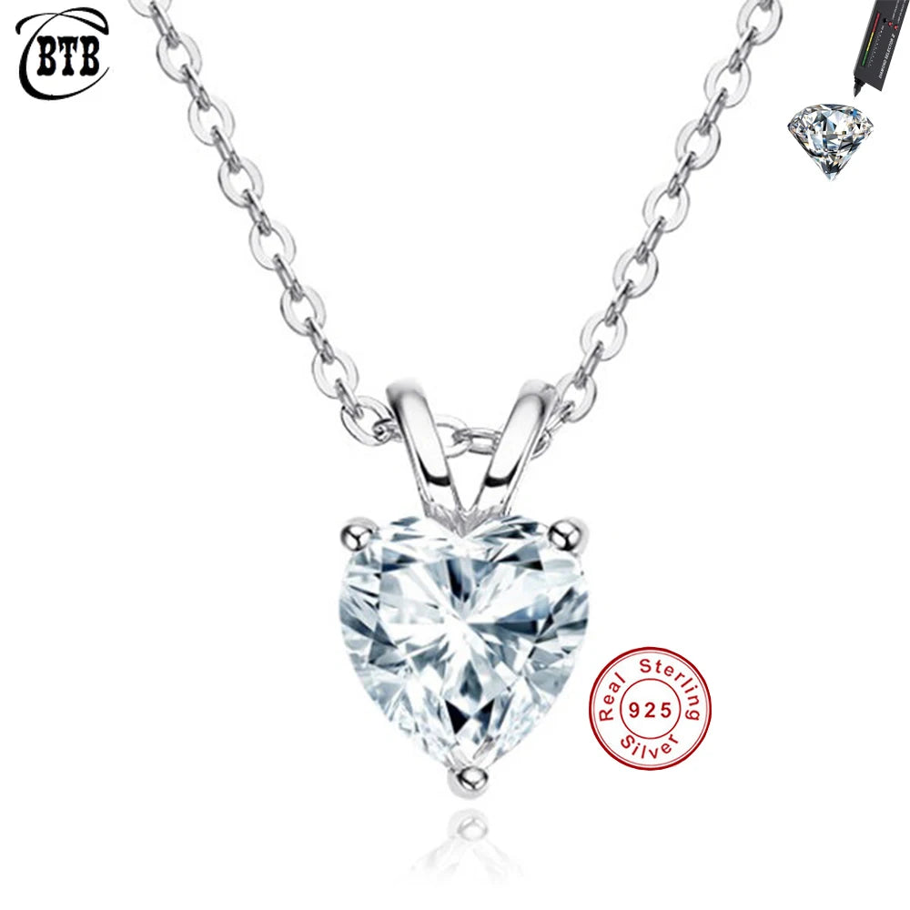CBTB Sterling Silver Heart Shaped Moissanite Pendant Necklace For Women
