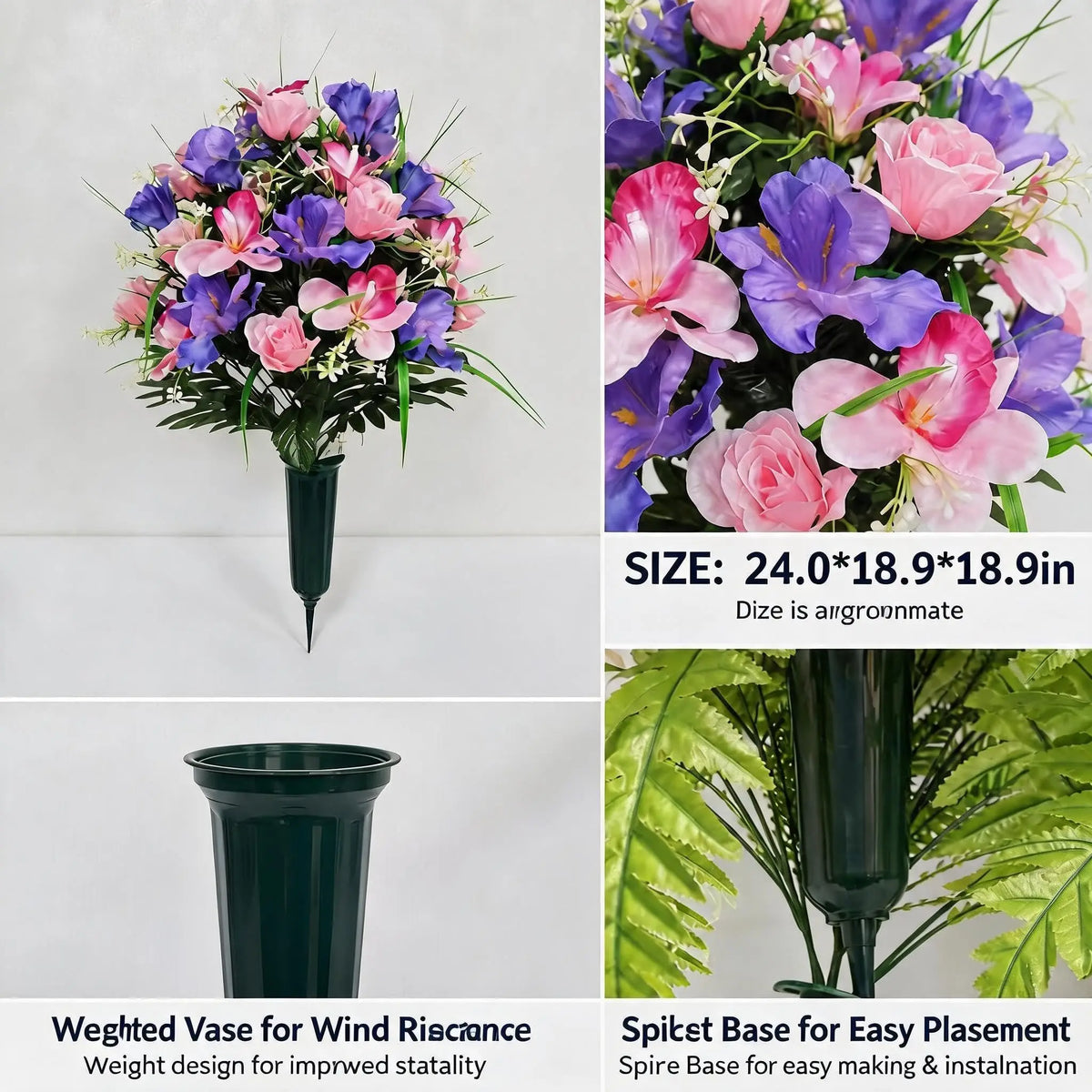 Artificial Cemetery Flowers for Grave Decorations, Iris